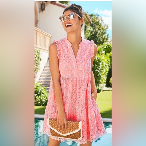 LILLY PULITZER XL Briela Peach Hyacinth Floral Arch Eyelet Dress - Picture 1 of 8